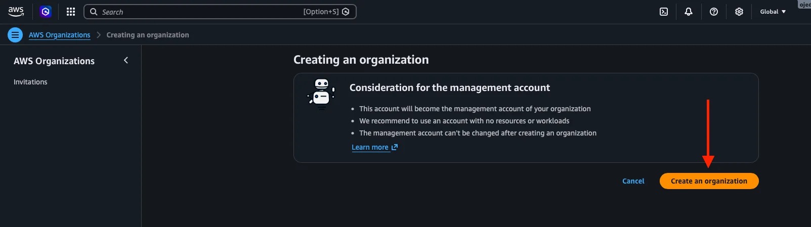 Consideraciones para la Management Account antes de crear la Organización