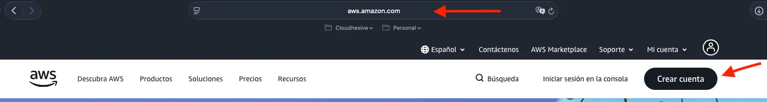 Página principal de AWS