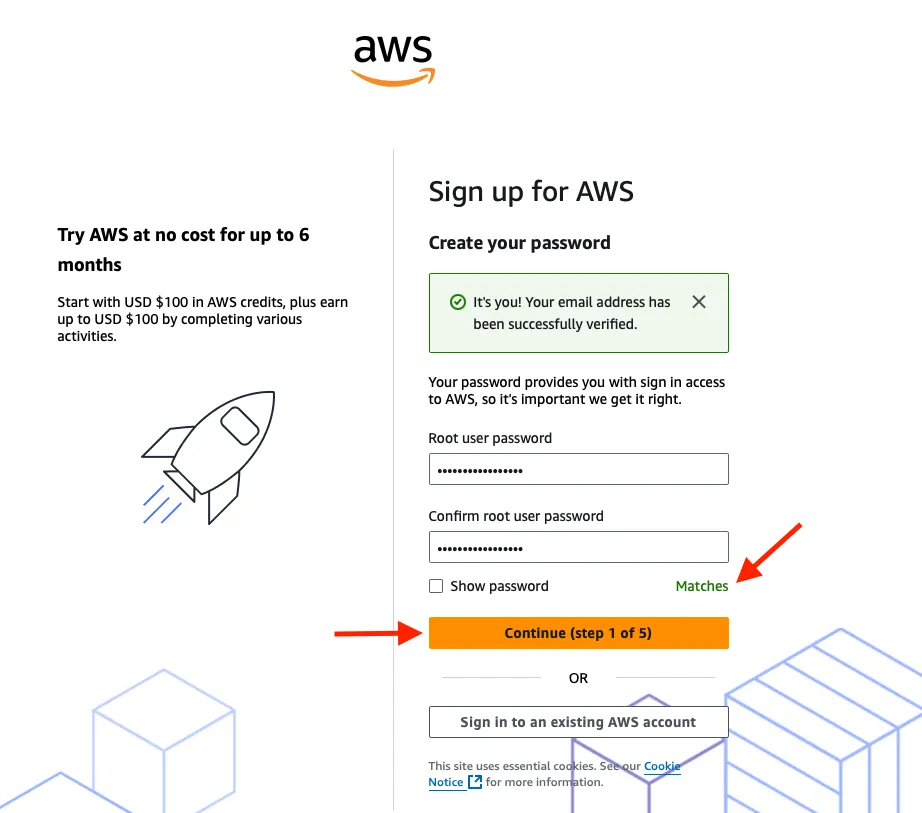 Confirmar contraseña y continuar