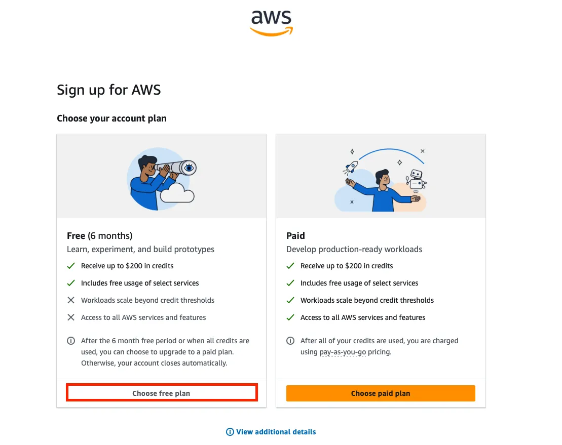Selección del plan gratuito