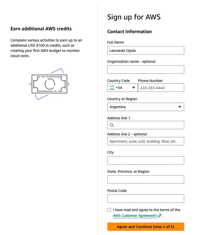 Formulario de información de contacto