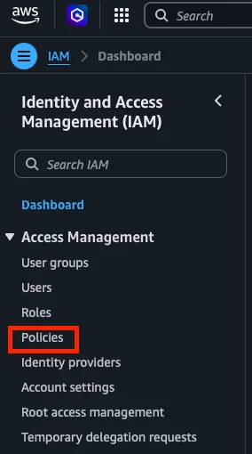 Sección de Policies en IAM