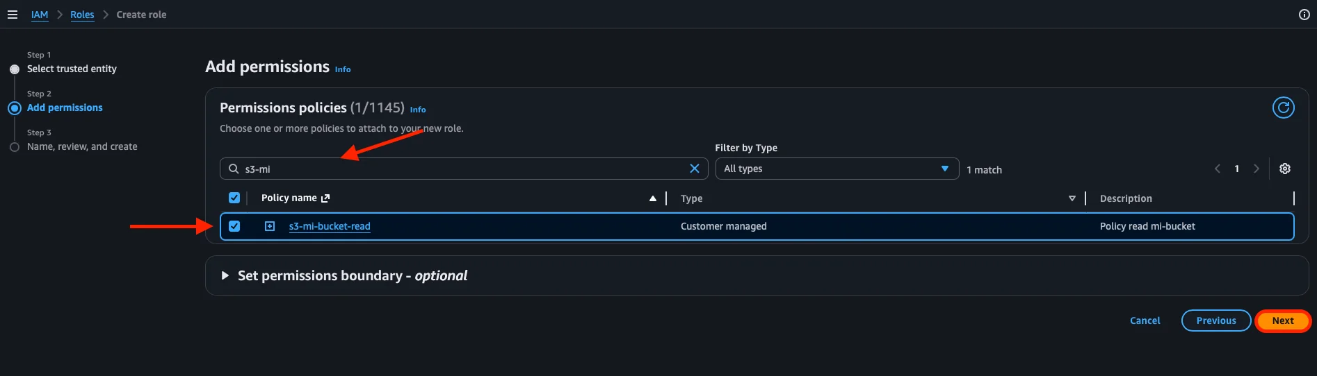 Asignación de permisos al role de EC2