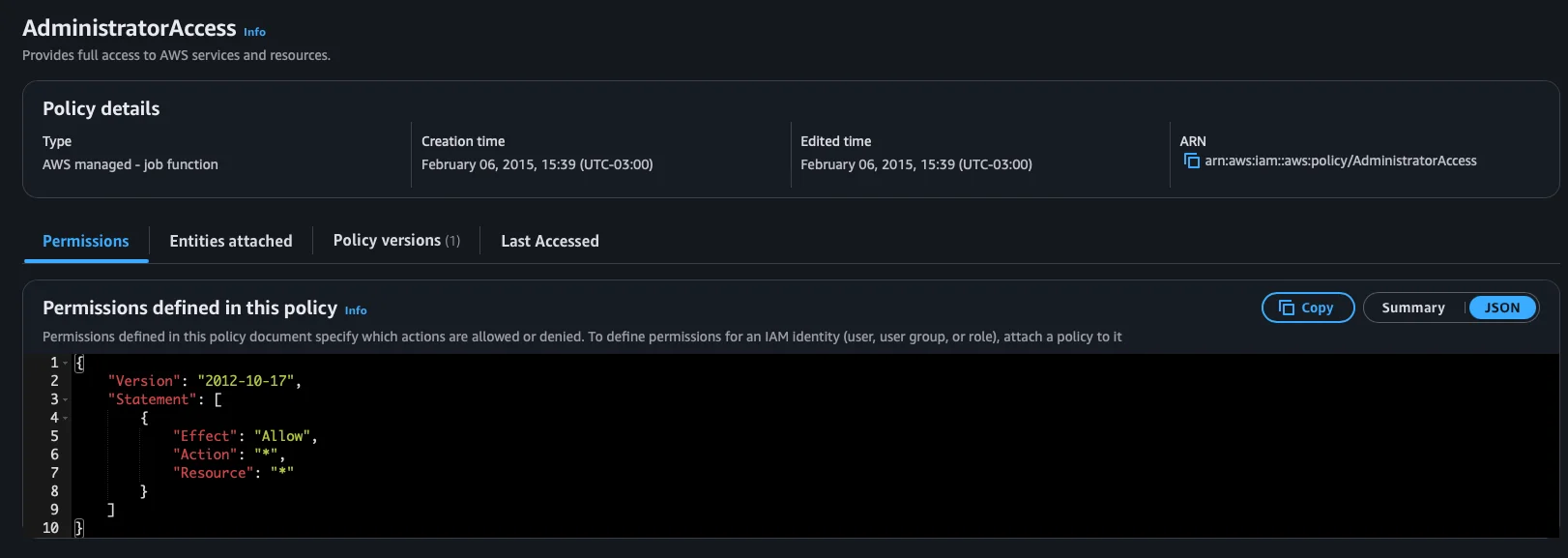 Contenido JSON de la policy AdministratorAccess