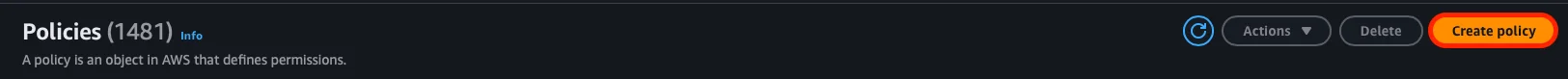 Botón Create policy en la sección de Policies